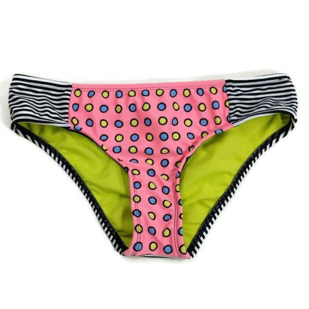 VM Bikini Swimsuit Bottoms‎ Womens XS Orange Black White Polkadot Stripe Beach
